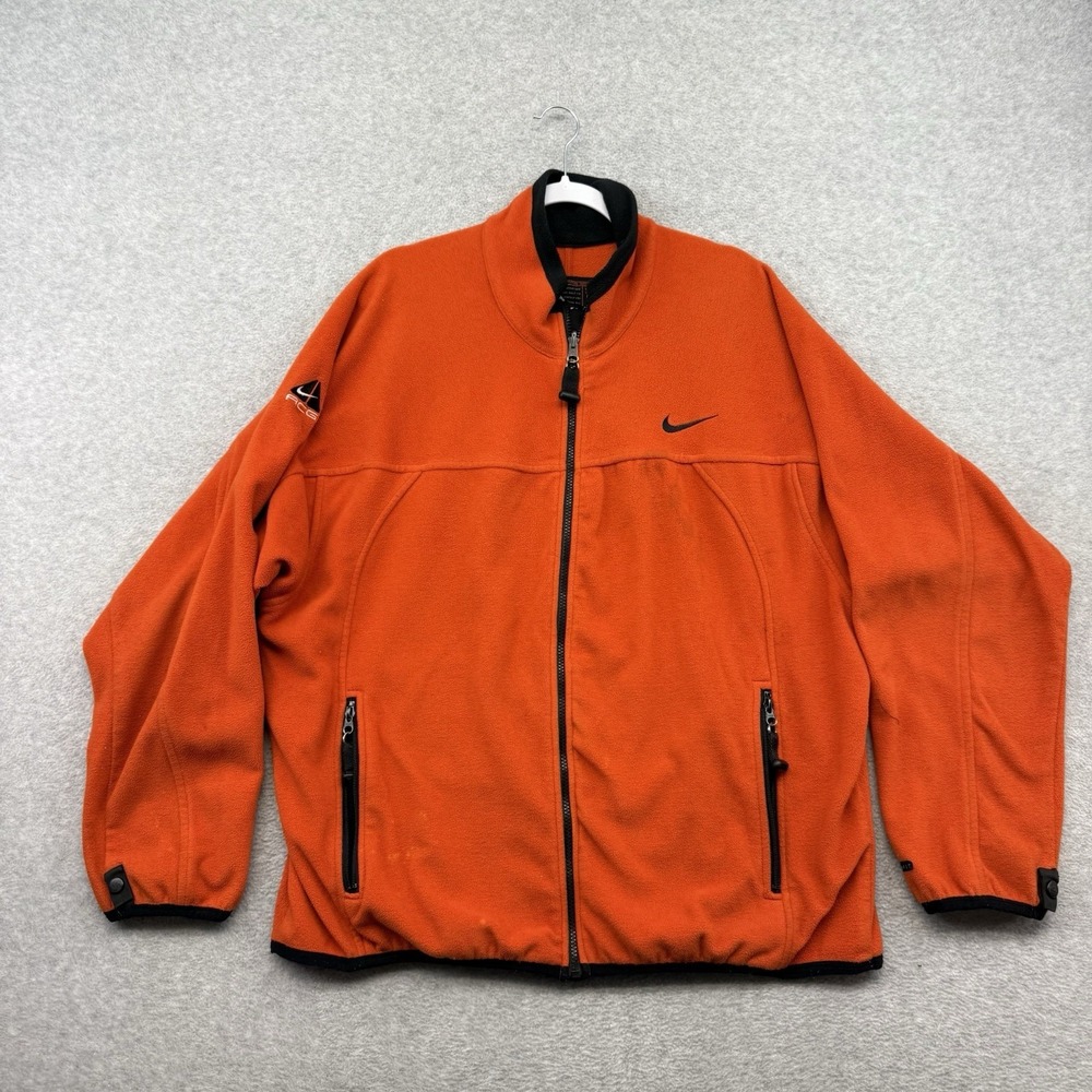 VTG Nike ACG 90s Mens Fleece Jacket 1/4 Zip Orange Black Thermal Layer 2 Large